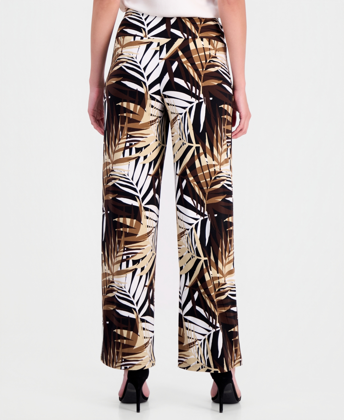 Anne Klein Women's Palm-Print High-Rise Wide-Leg Pants