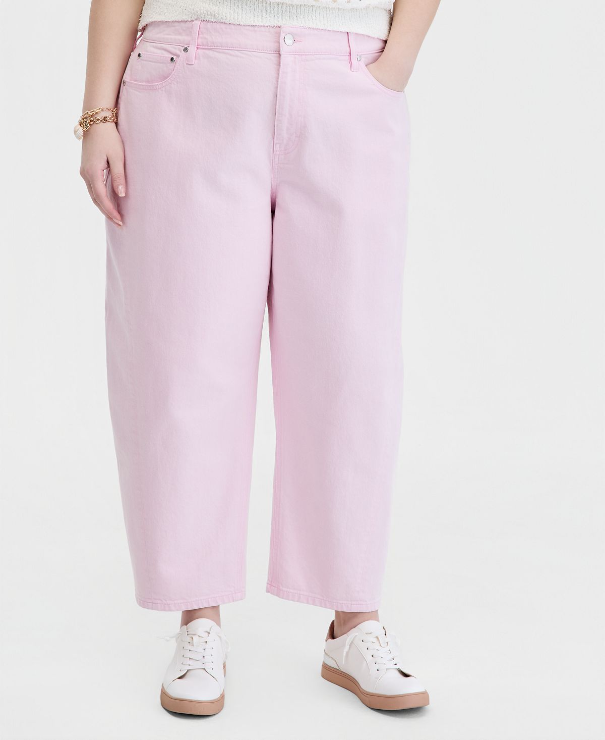 On 34th Trendy Plus Size Cropped Barrel-Leg Jeans, Macy's Exclusive view 4 — MAYCSS fashion products