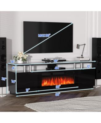 70" Fireplace TV Stand with 36'' Firplace, Electric Fireplace Heater with 12 Frame and LED Light Colors