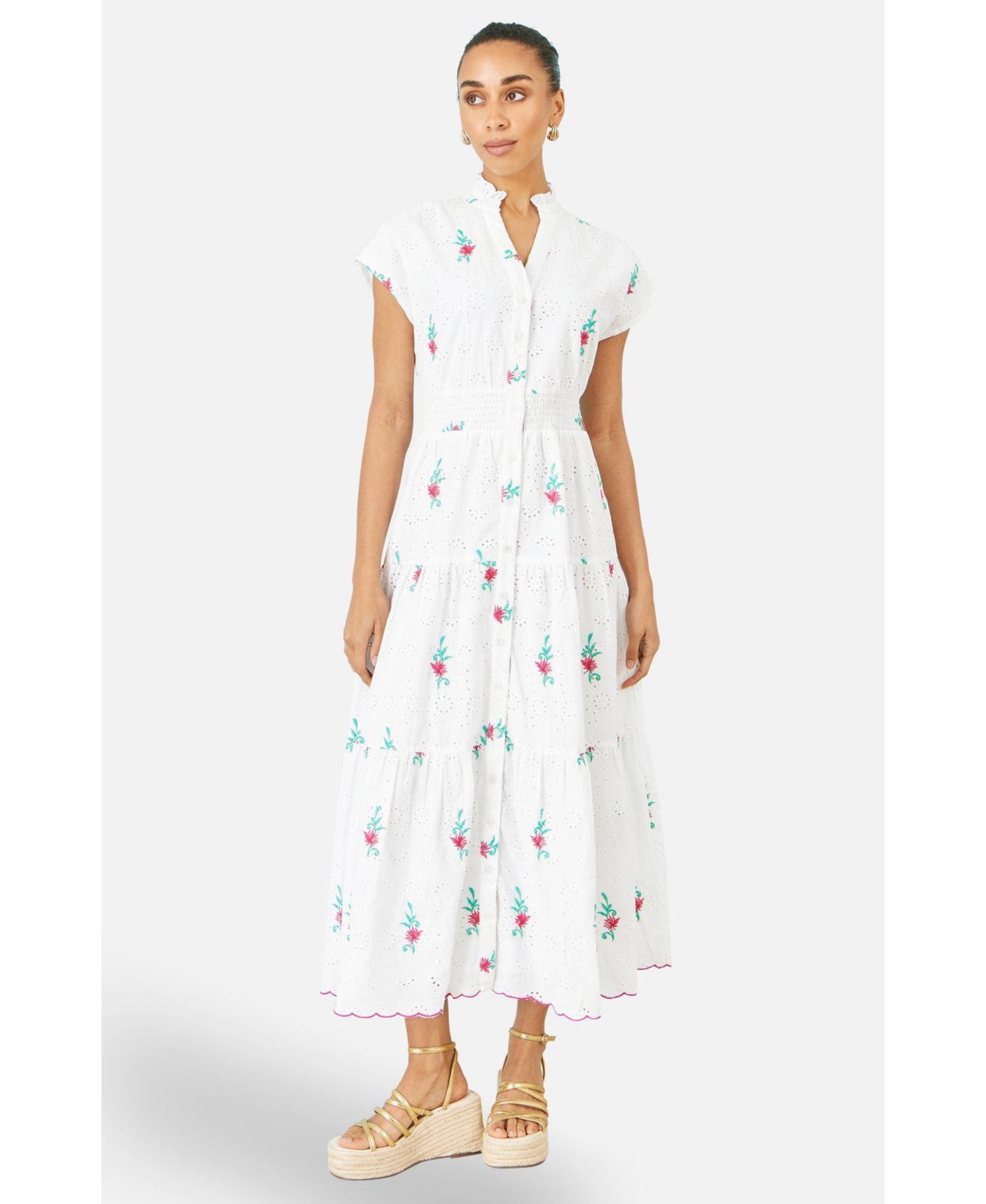 Women's Broderie Anglaise Embroidered Midi Dress