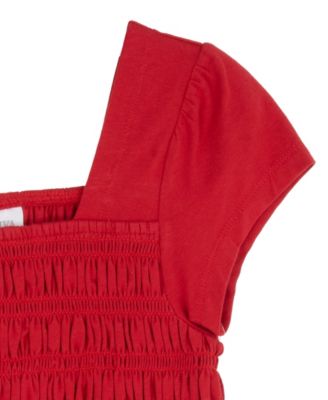 Girls' 7-16 Smocked Top and Cherry Embroidered Denim Short, 3-Piece Set