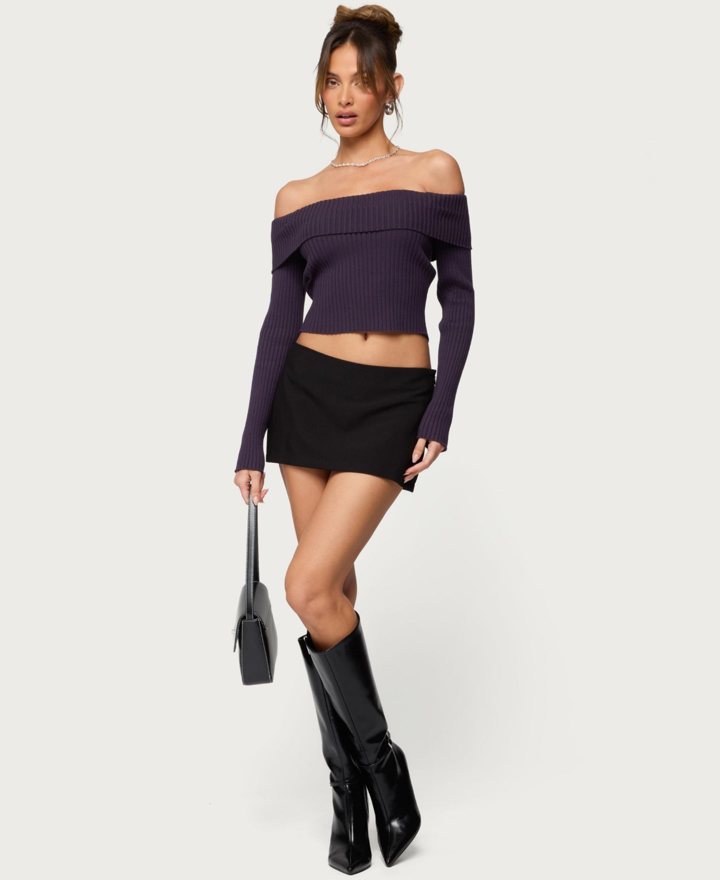 Женский топ Edikted Lauren Knit Foldover, цвет: Фиолетовый — фото 5