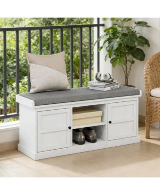 Shoe Bench, Storage Bench with Padded Seat, 2 Cabinets and Adjustable Shelf for Entryway, Hallway and Living Room