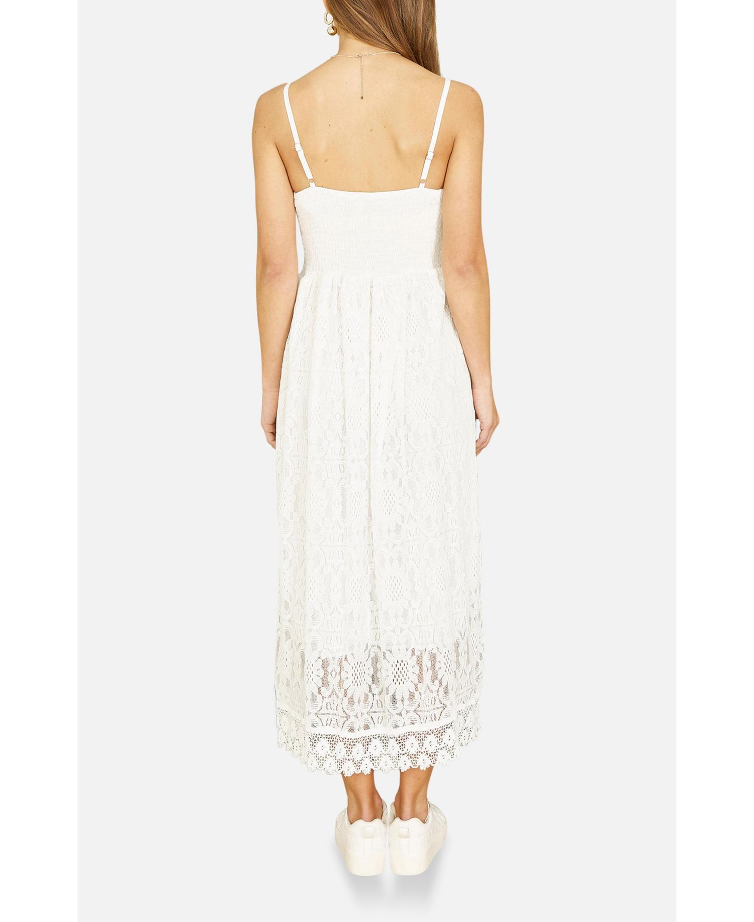 Women's Lace Embroidered Tassel Tie Midi Dress