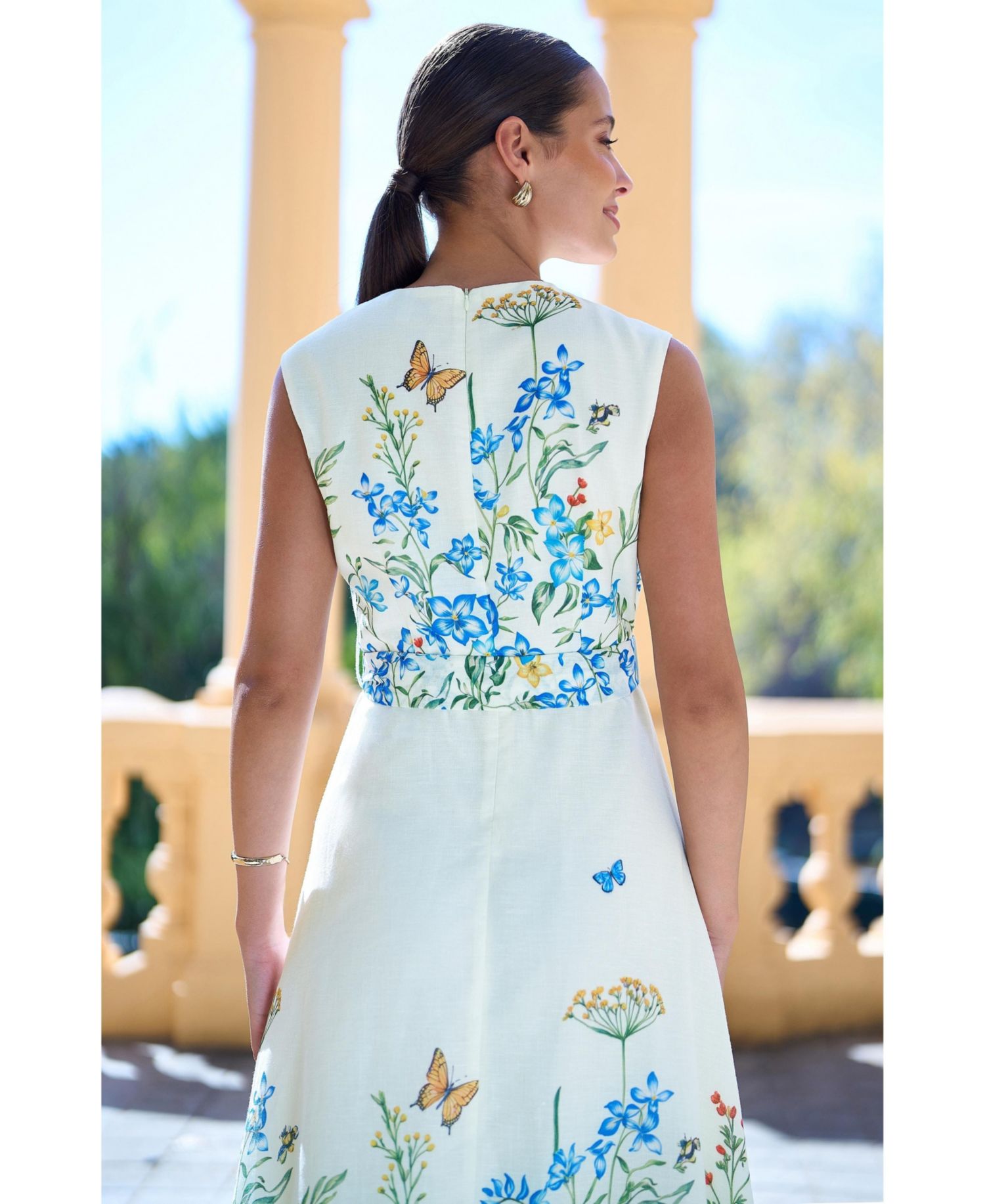 Women's Butterfly Print Midi Wrap Dress