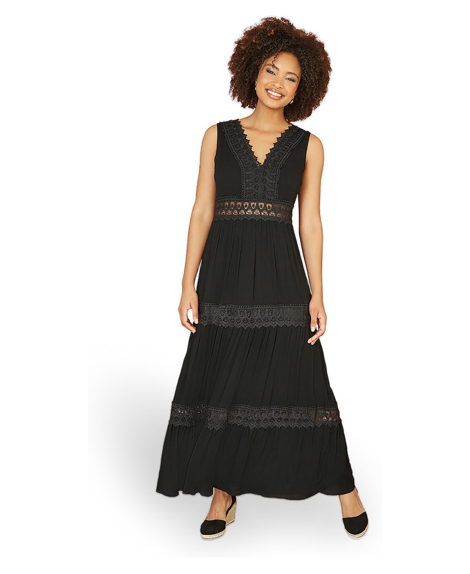 Women's Lace Trim Cotton Maxi Sun Dress