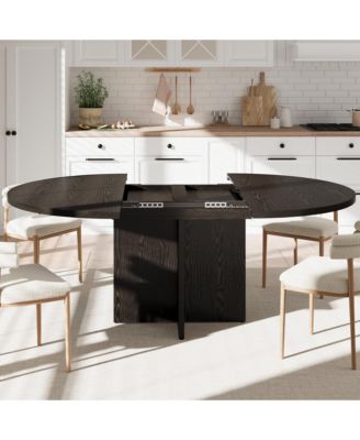 43.3''-59'' Extendable Round Dining Table for 4-8, Kitchen Oval Dining Table with Removable Leaves