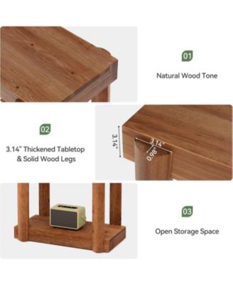 Solid Wood End Table Set of 2, Farmhouse Side Table with 2-Tier Storage Shelf, Rectangle Bedside Tables Accent Nightstand