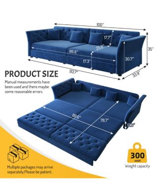  Oversize Pull Out Sofa Bed, Convertible Sleeper Sofa with Fabric Flower Tufted Design