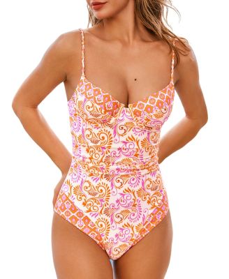 Women's Tropical Ruching Underwire One-Piece Swimsuit