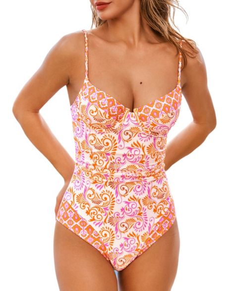 Женские купальники Cupshe Women's Tropical Ruching Underwire One-Piece Swimsuit