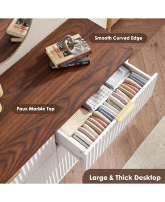 Fluted 9-Drawer Dresser, 60.6" Wide Modern Wooden Chest with Curved Design, Dresser TV Stand for Living Room