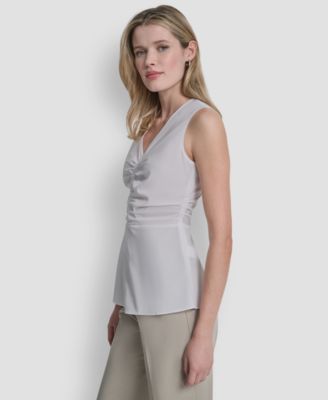 Women's Sleeveless Cotton Polin Ruched Front Top