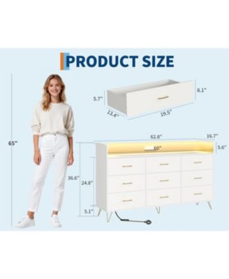 9-Drawer Tall Dresser, 62.8" Modern Wooden Storage Cabinet