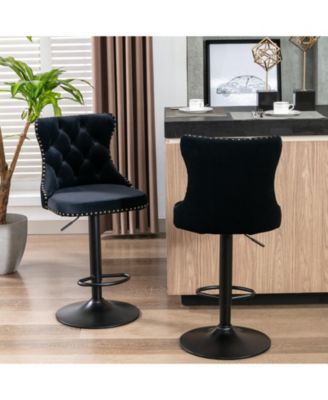 Swivel Velvet Barstools Adjusatble Seat Height From 25-33 Inch, Modern