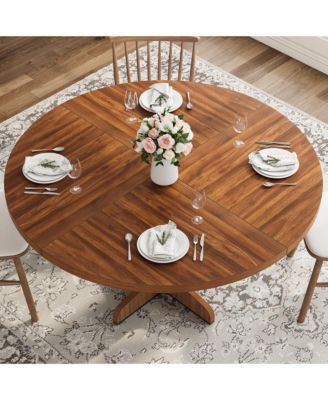 47 Inch Round Dining Table for 4-6 People,with Wooden Tabletop and Legs