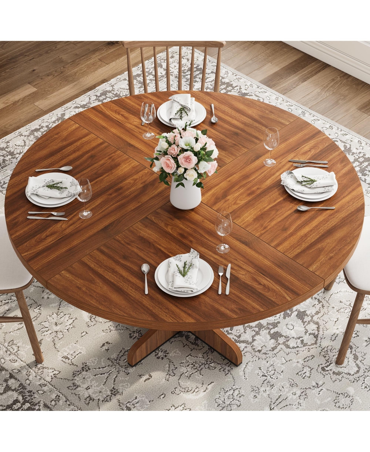 gaomon 47 Inch Round Dining Table for 4-6 People,with Wooden Tabletop and Legs