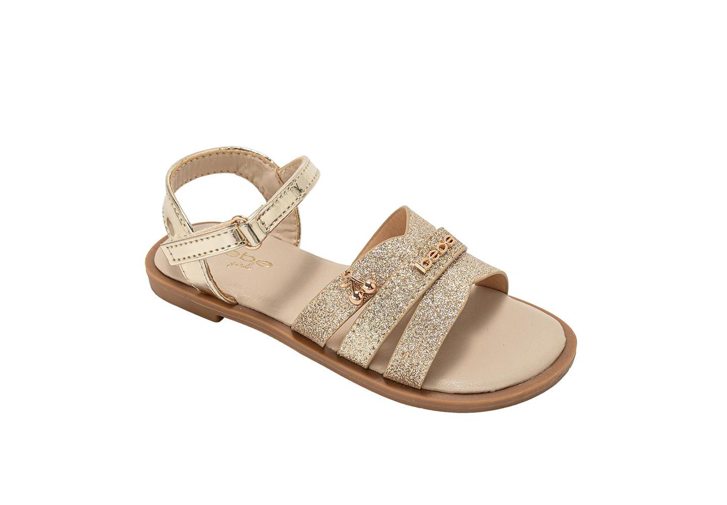 Сандалии Bebe Fashion Sandals - Stylish Dressy Shoes with Cherry Charm and Signature Logo Hardware для девочек, цвет: Светлый золотой — фото 1