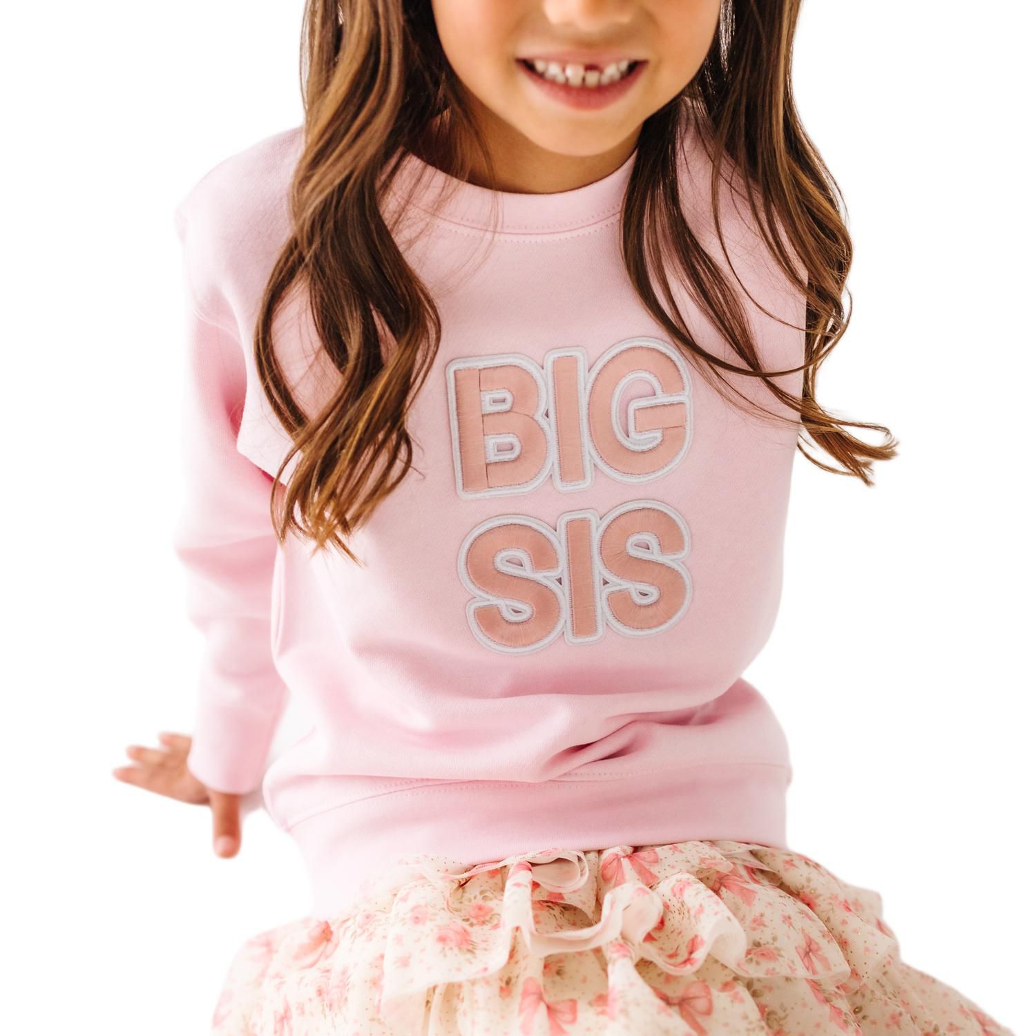 Little Girls Big Sis Embroidered Patch Sweatshirt