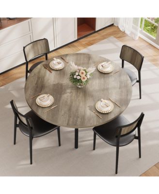 Round Dining Table for 4-6, 47 inch Wood Kitchen Table with Storage Shelf,with Metal Base,No Chairs