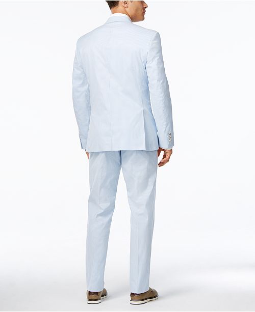 Perry Ellis Portfolio Men's Slim-Fit Light Blue Seersucker Suit ...