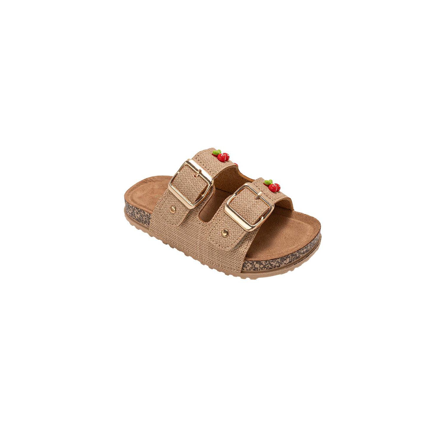 Сандалии Bebe Sandals - Comfortable, Easy Slide-On with Cherry Charm Detail для девочек, цвет: Рыжевато-коричневый — фото 1