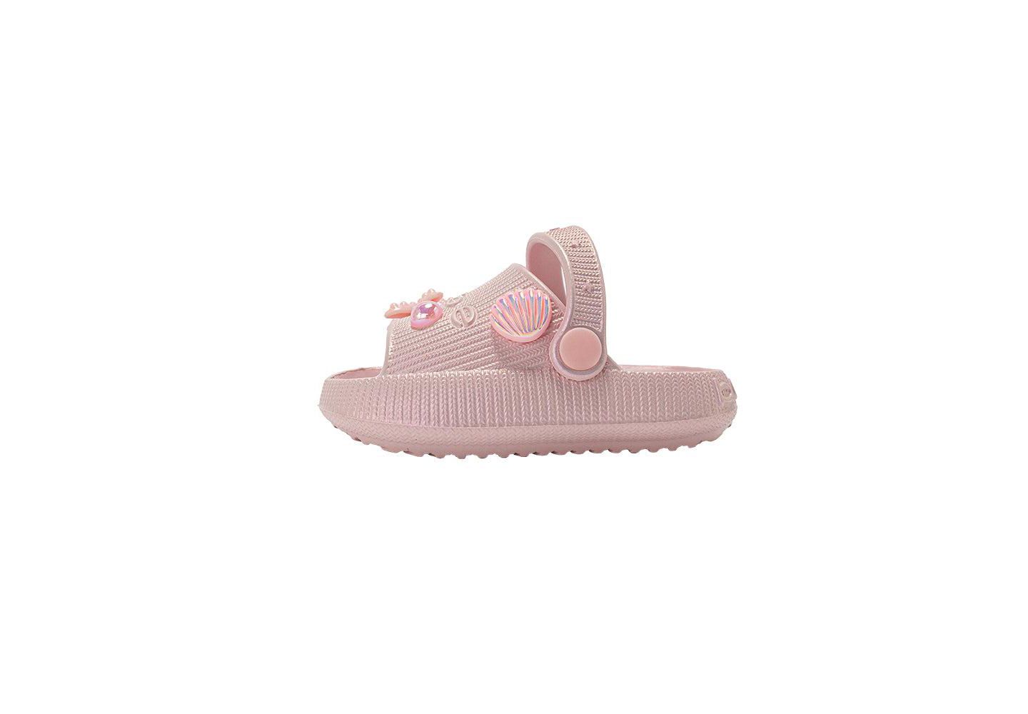 Детские шлёпанцы Bebe из EVA на платформе с радужным покрытием и морскими подвесками, цвет: Светлый розовый — фото 3