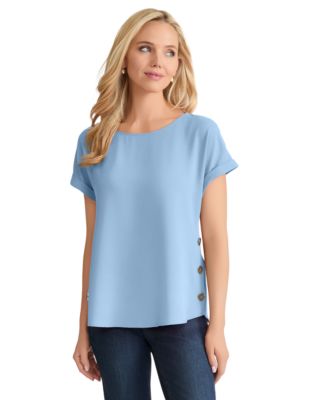 Petite Short-Sleeve Button Detail Top