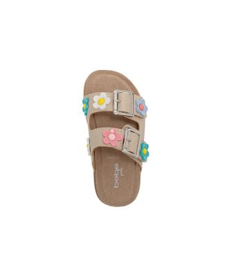 Big Girls Footbed Sandals - Lightweight and comfy, with Adjustable Buckles and Colorful Floral Charm Accents