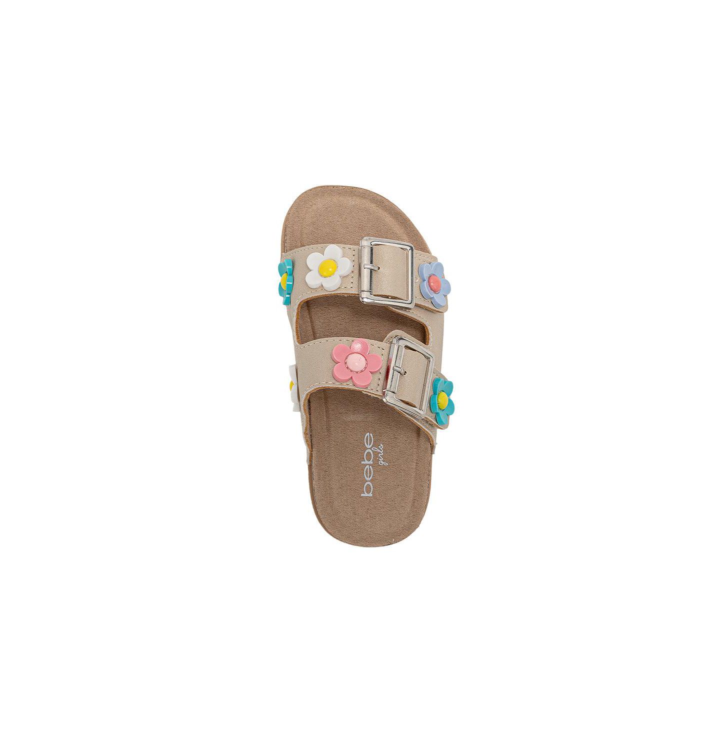 Сандалии Bebe Footbed Sandals - Lightweight and comfy, with Adjustable Buckles and Colorful Floral Charm Accents для девочек, цвет: Рыжевато-коричневый — фото 5