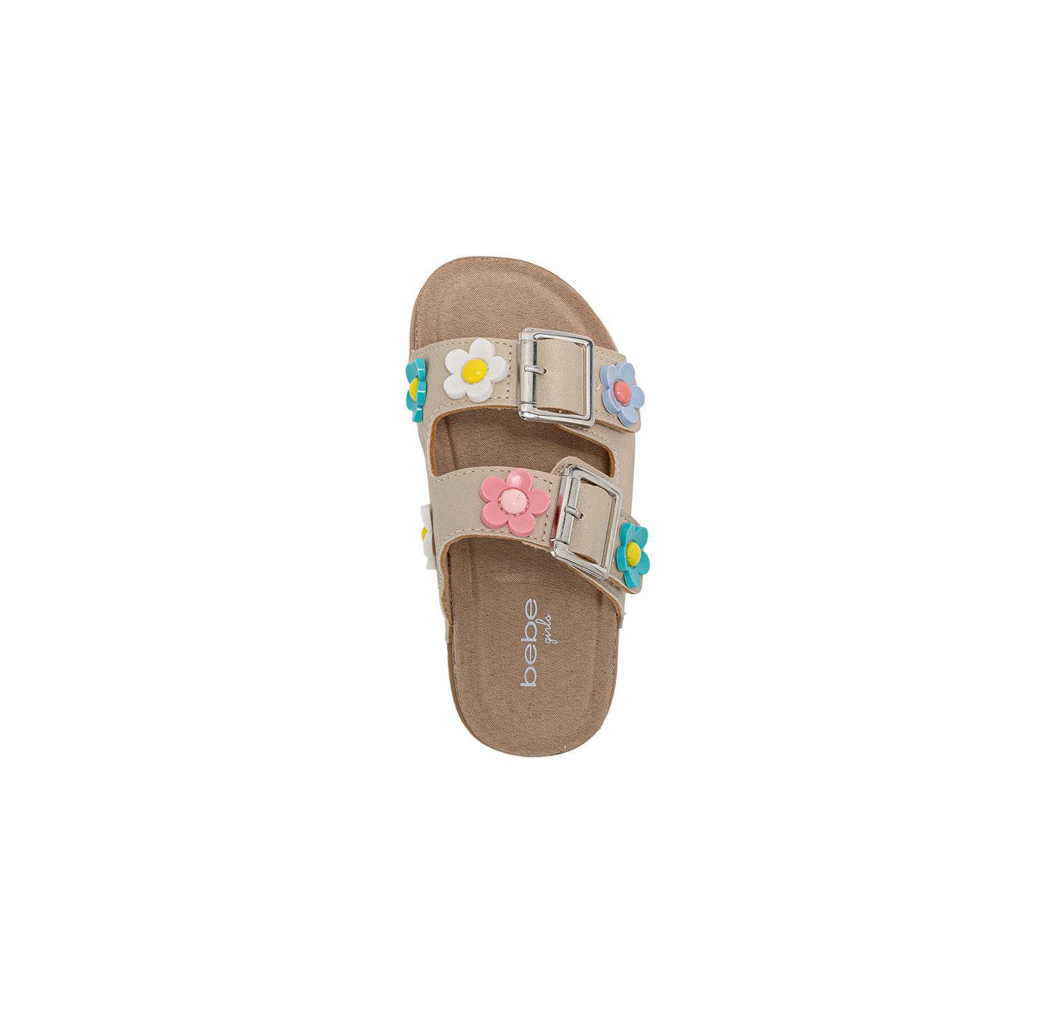 Big Girls Footbed Sandals - Lightweight and comfy, with Adjustable Buckles and Colorful Floral Charm Accents