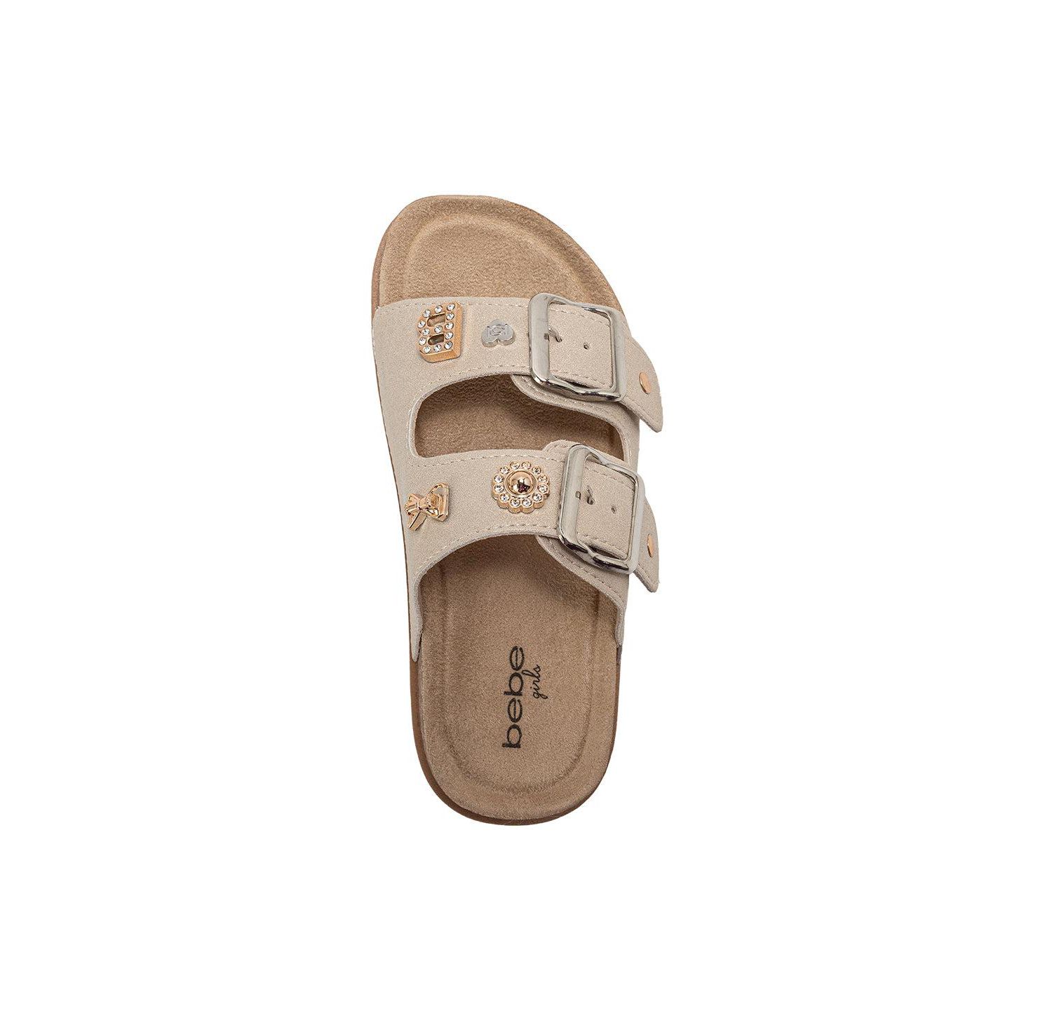 Girls Footbed Sandals - Lightweight with Secure Buckles and Multi-Charm Details (Little Girls/kids)