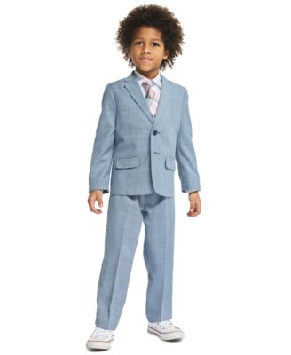 Boys' 2T-7 Sharskin Notch Collar Suit Jacket, Pants, Printed Shirt & Clip-On Necktie, 4-Piece Set