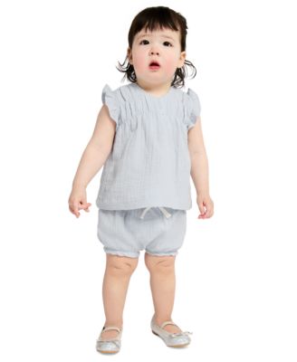 Baby Girls' Woven Clip-Dot Ruffle Trim Top & Bloomers, 2-Piece Set