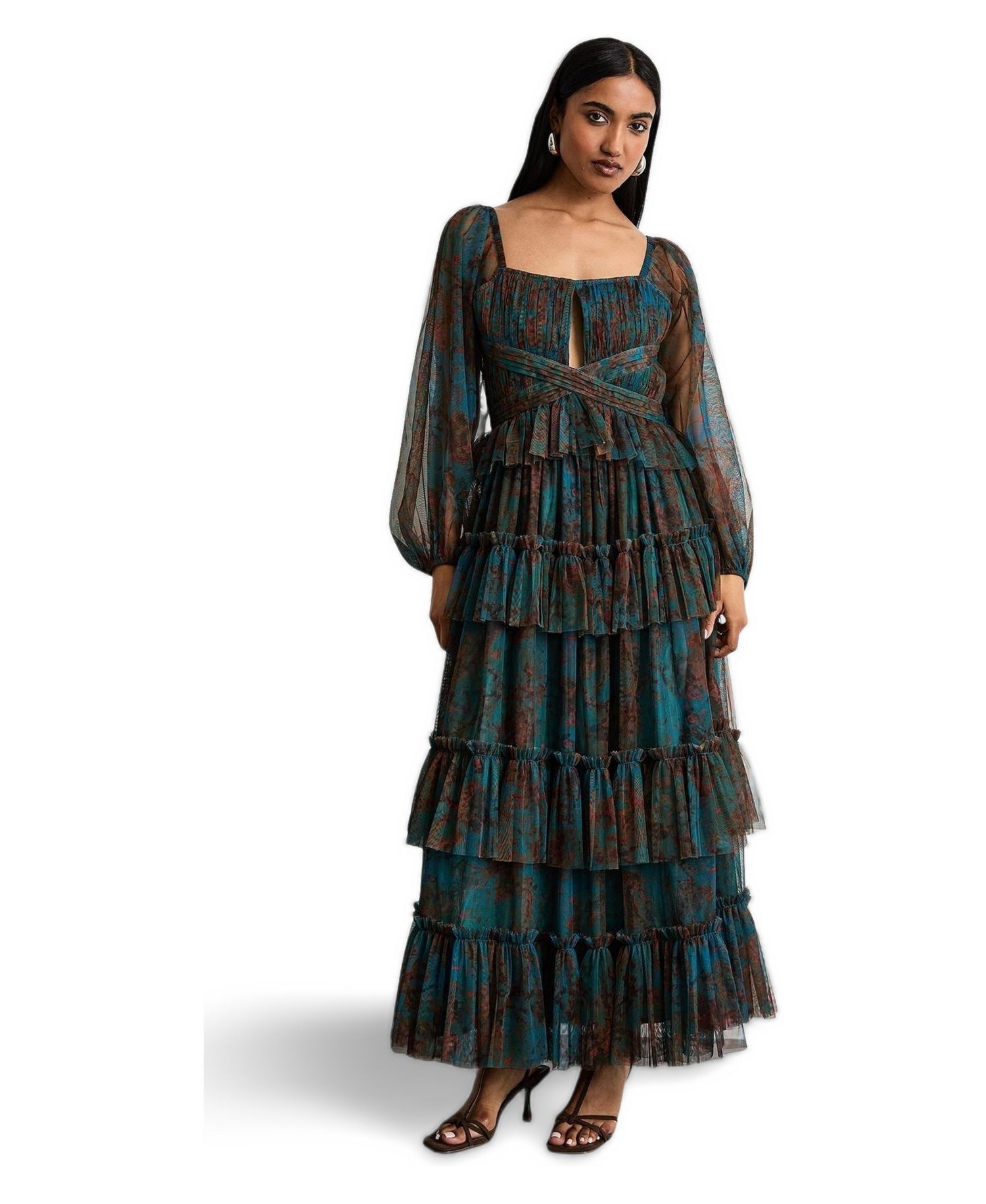 Women's Abstract Print Cut Out Maxi Dress