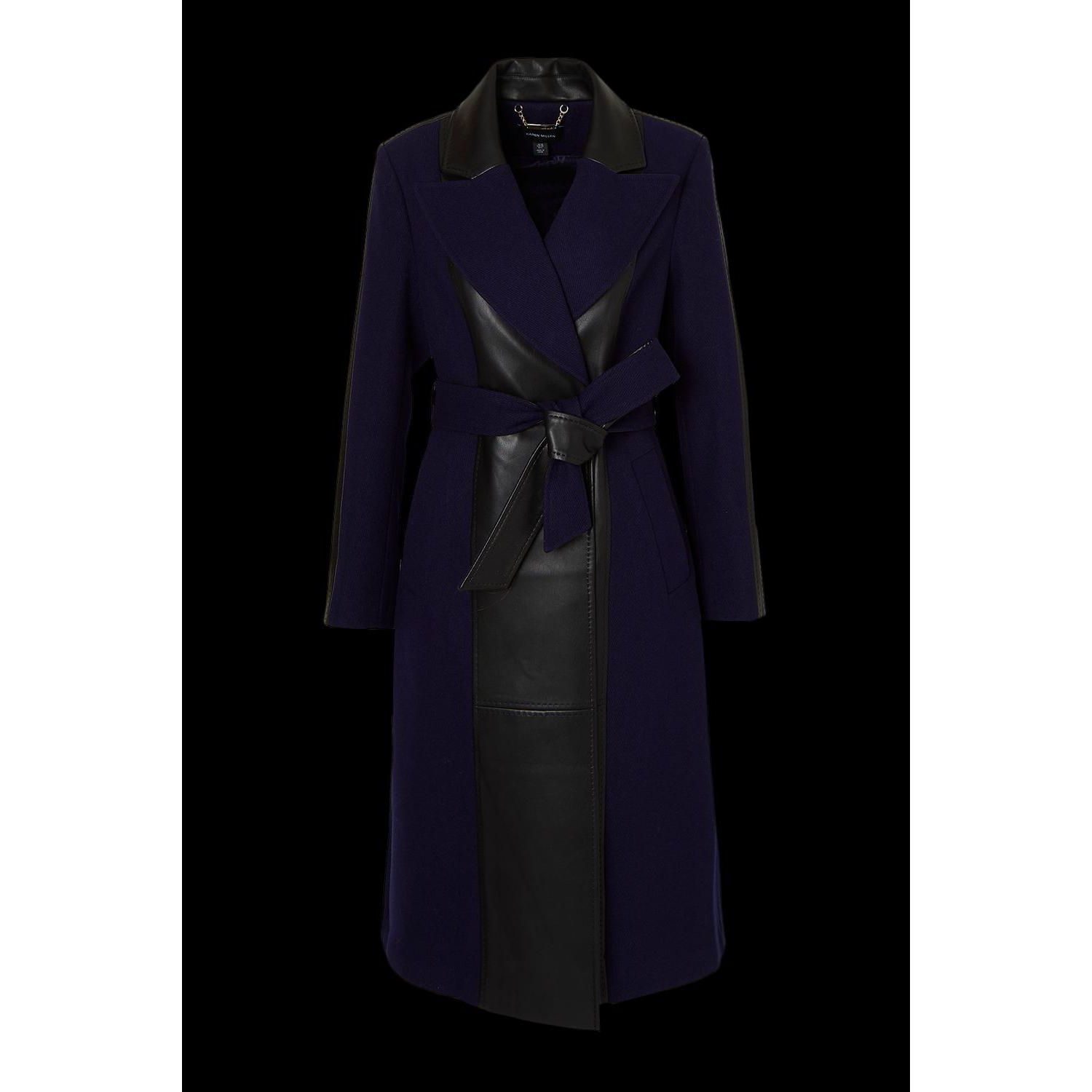 Women's Wool Pu Mix Belted Midi Coat