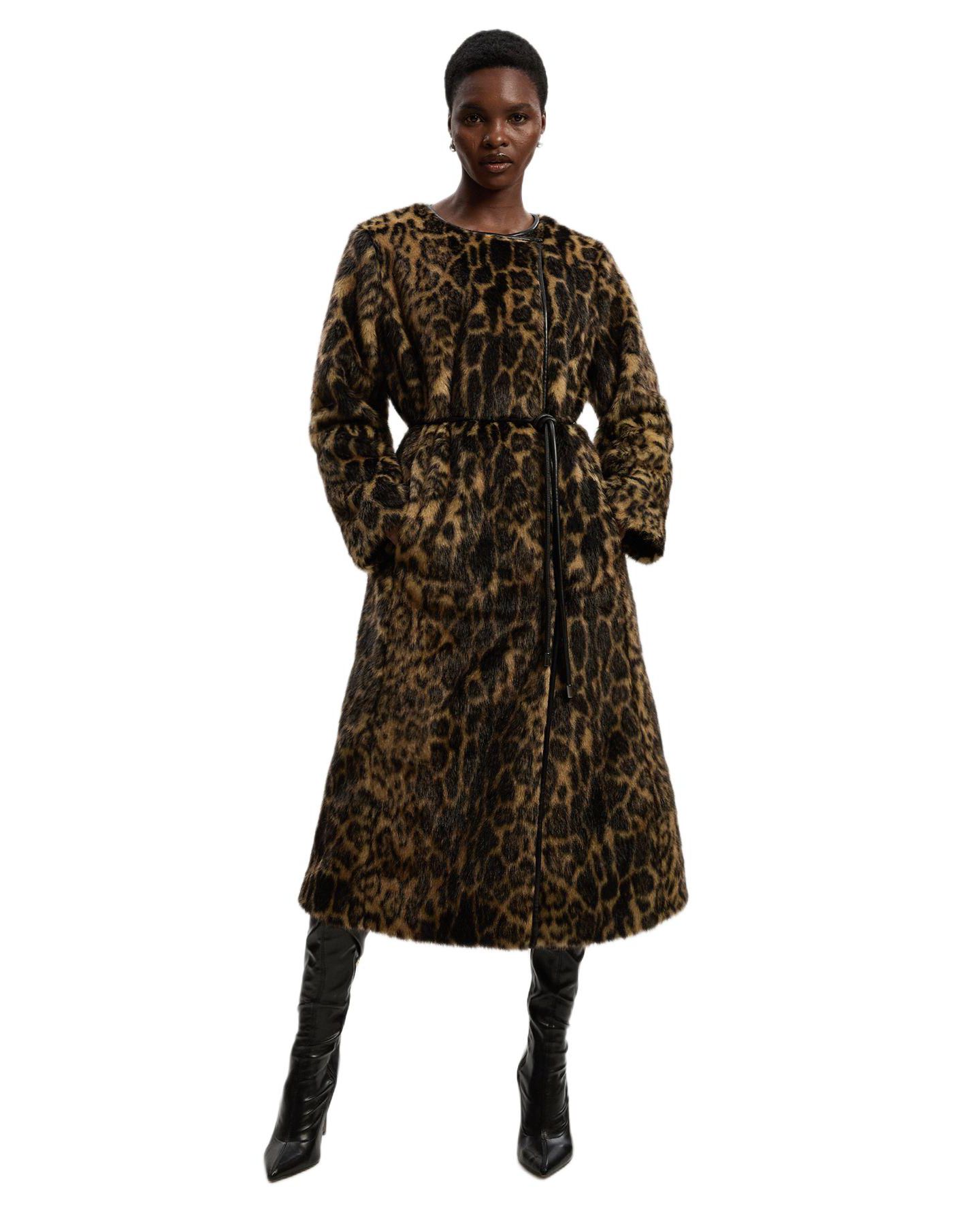 Женское пальто Karen Millen Faux Fur Collarless Tie Belted Midi — фото 1