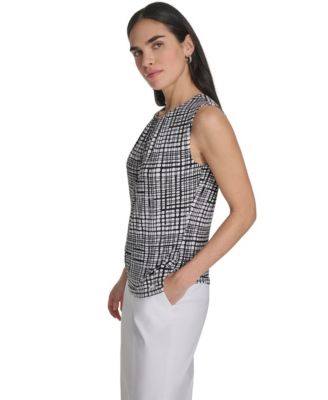 Women's Printed Sleeveless Pleat Neck Camisole Top