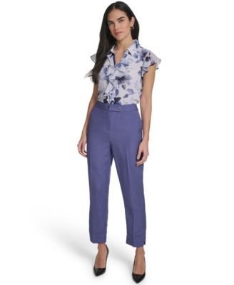 Women's Printed Cap-Sleeve Ruffle Front Top