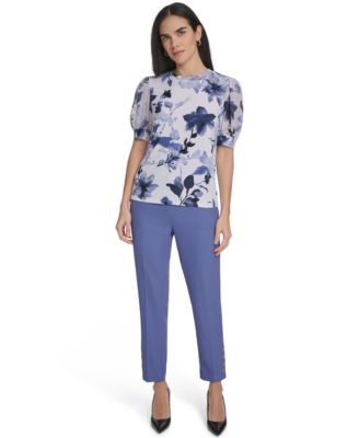 Women's Mixed Media Floral Short-Sleeve Top