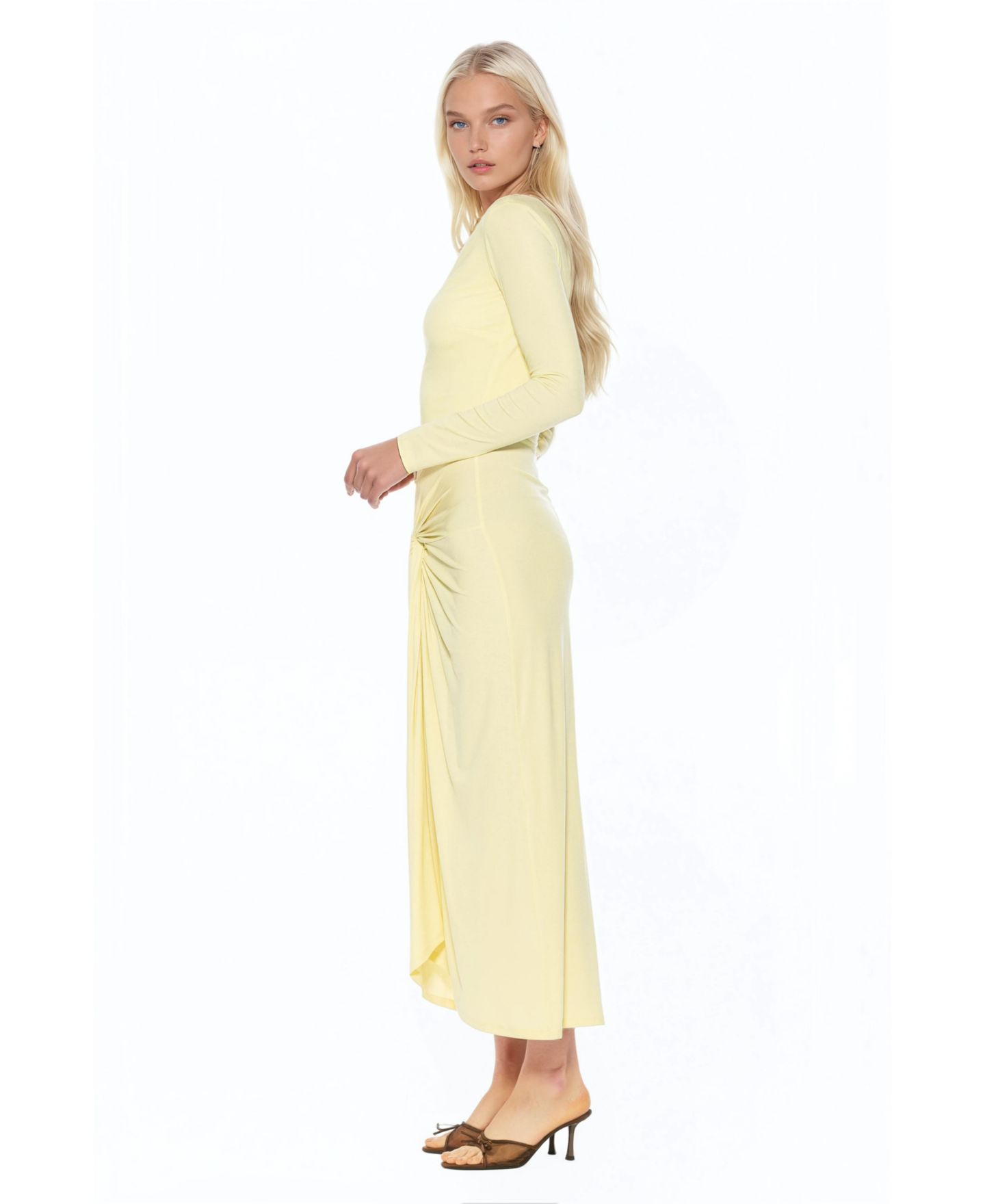 Женское платье Alexia Admor Revel Long Sleeve Draped Skirt Maxi, цвет: Сливочный жёлтый — фото 4