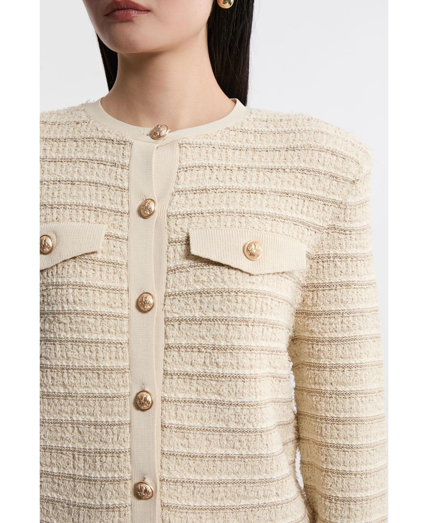 Женская куртка Karen Millen Textured Military Trim Knit, цвет: Кремовый — фото 5