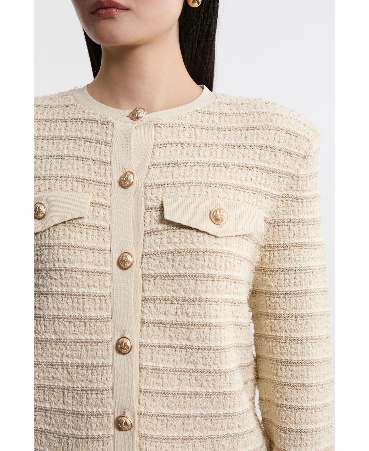 Women's Textured Military Trim Knit Jacket