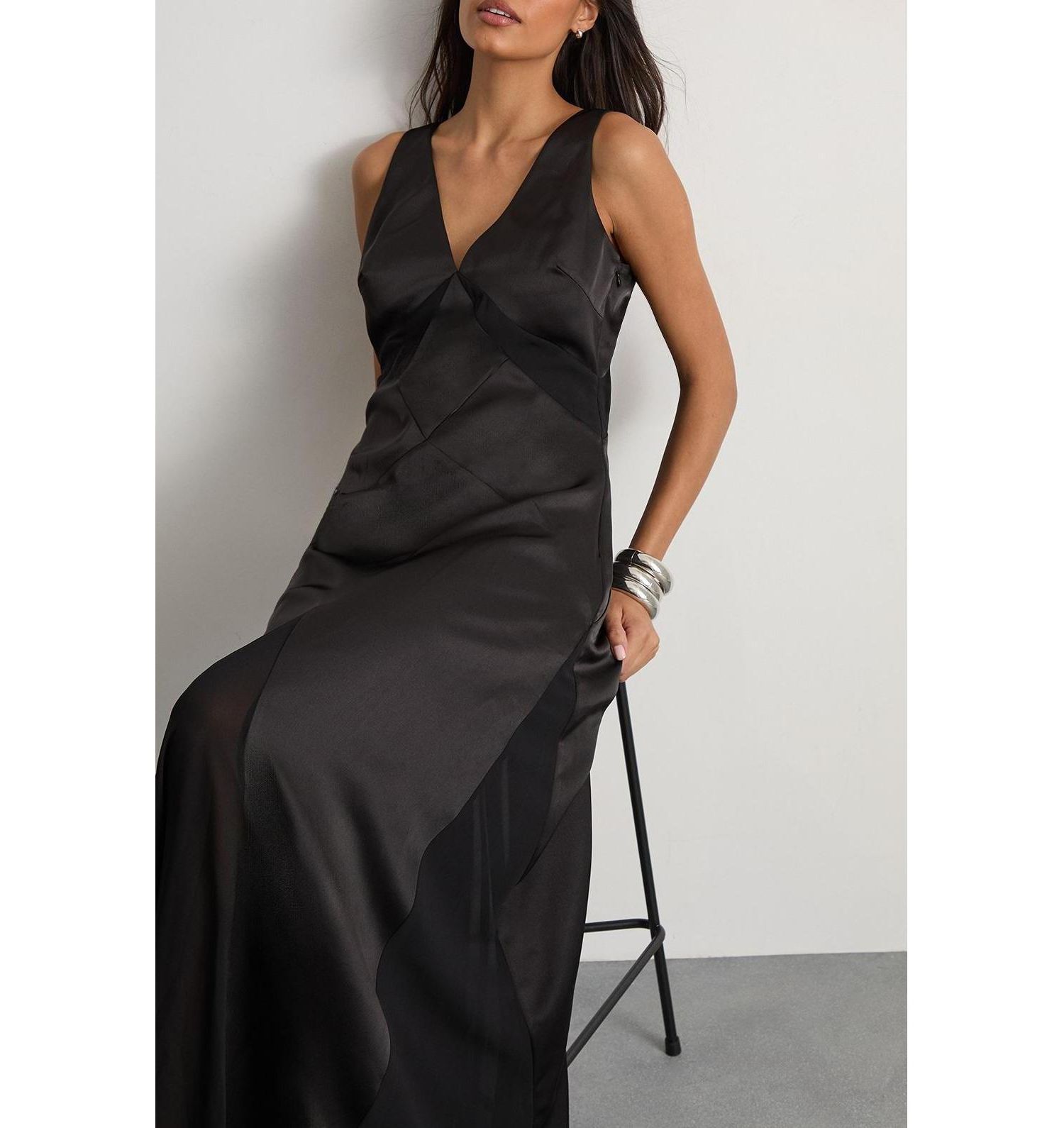Women's Satin And Chiffon Mix Midaxi Dress