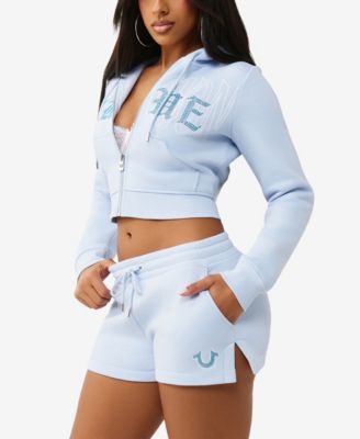 Women's Embroidered Shrunken Zip Hoodie Sweatshirt
