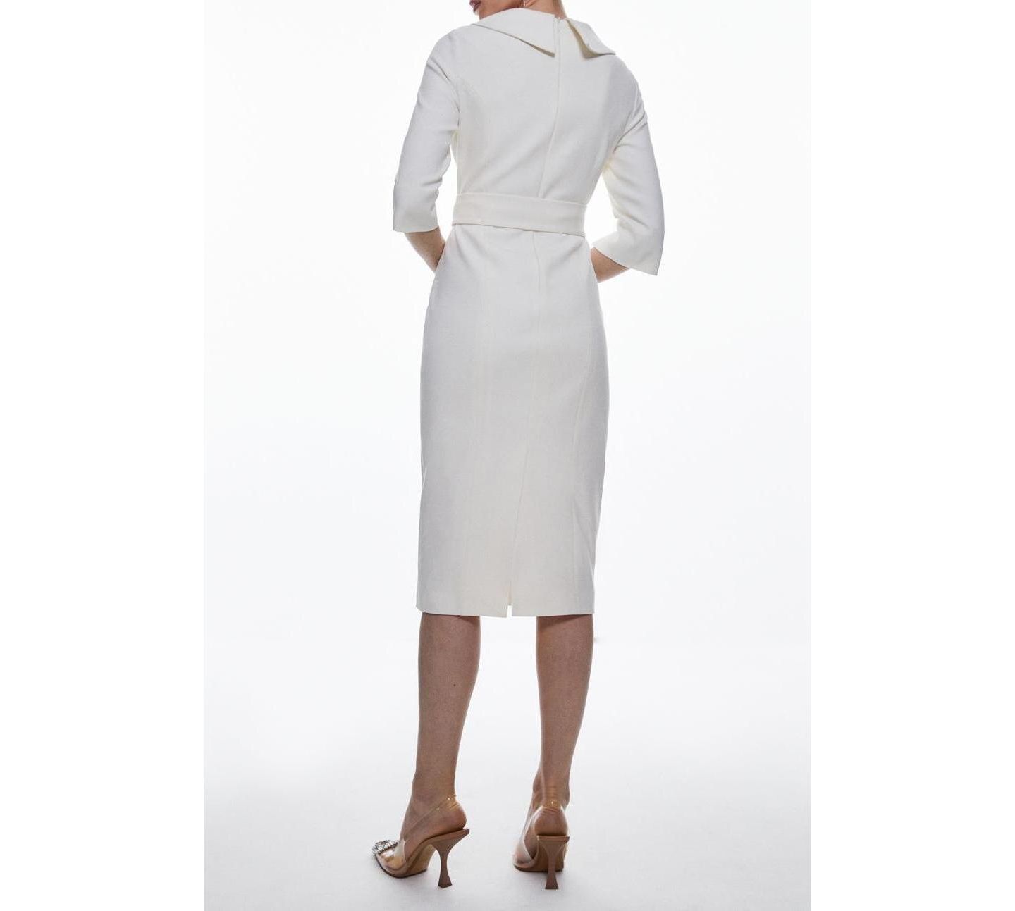 Женское платье Karen Millen Crepe Roll Neck Pencil Midi, цвет: Слоновая кость — фото 8