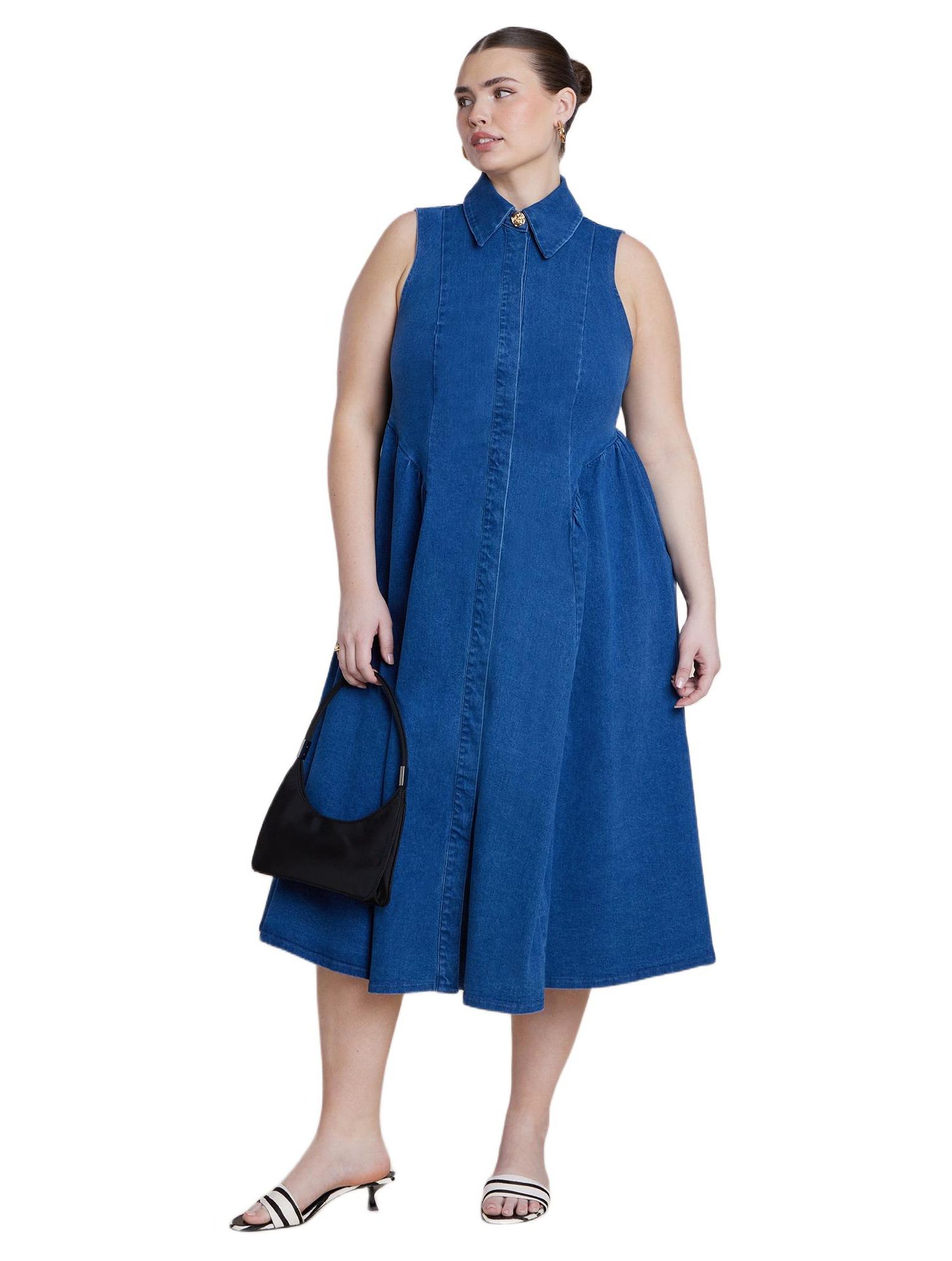 Women's Sleeveless Denim Button Detail Dress