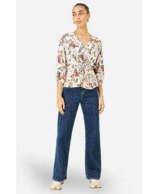 Women's Viscose Botanical Print Wrap Top