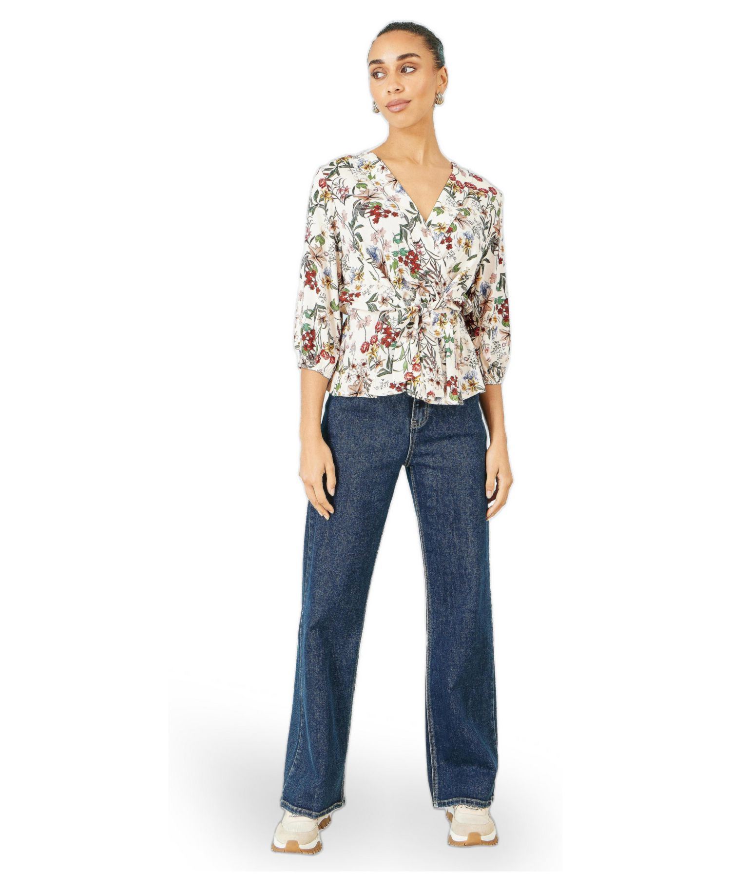 Women's Viscose Botanical Print Wrap Top