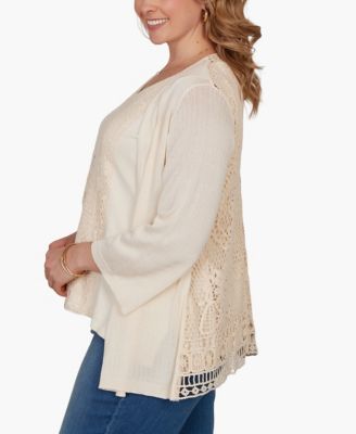 Plus Size Crochet Back Open Front Cardigan Sweater